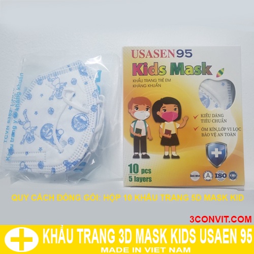 Hộp 10 chiếc khẩu trang 5 lớp trẻ em 3D  USASEN 95