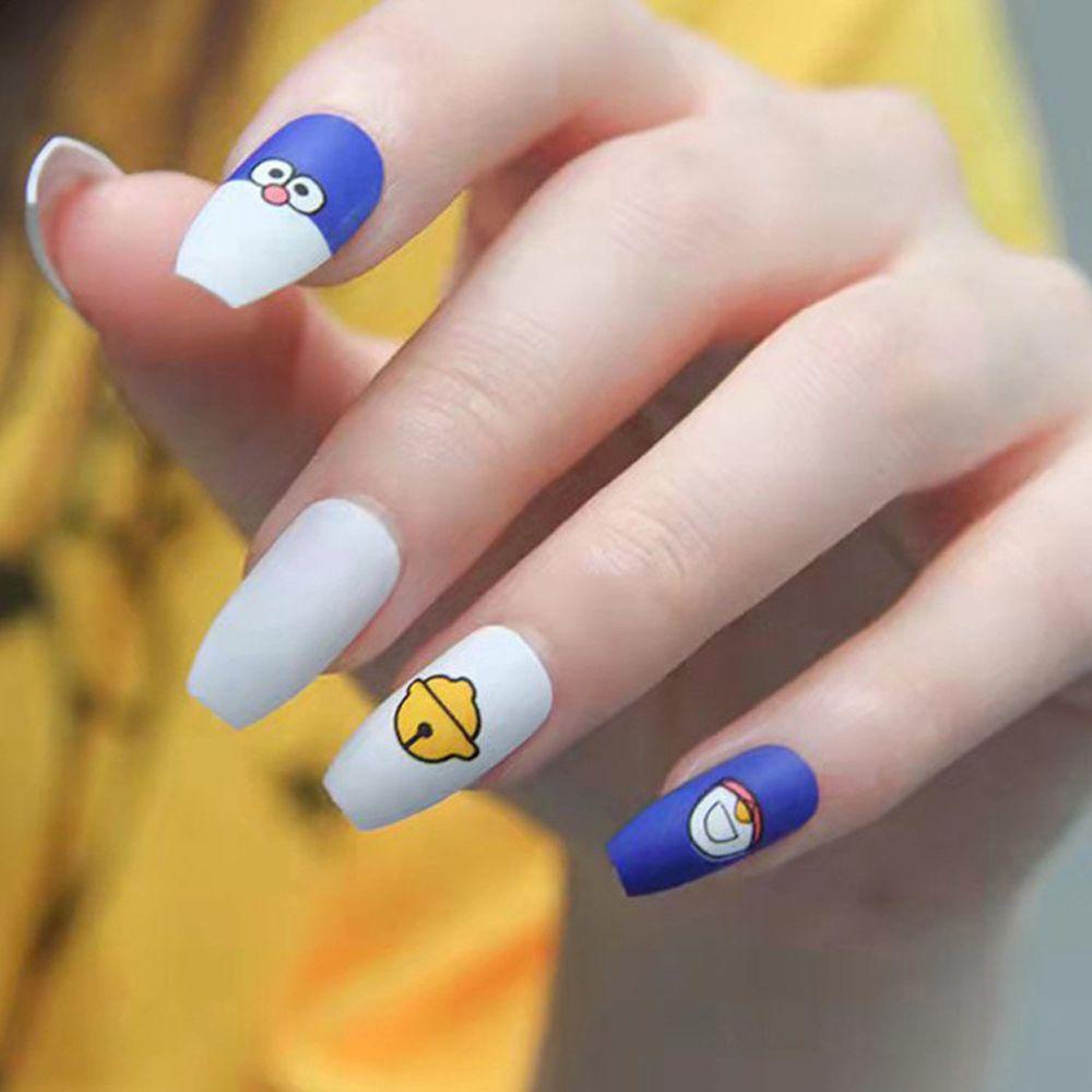Bộ Móng Tay Giả Ngắn Họa Tiết Gấu Hoạt Hình Dễ Tháo Rời