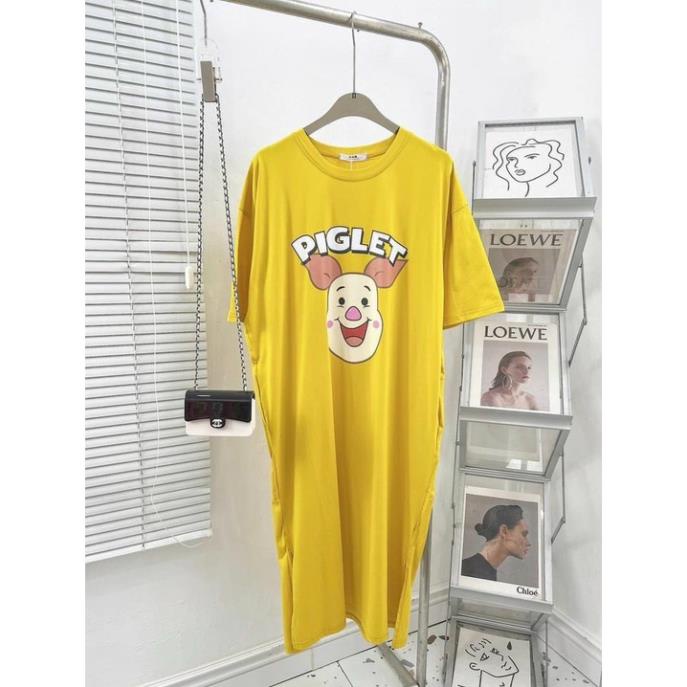 Đầm bầu suông PIGLET chất cotton thoáng mát váy suông dáng dài 3 màu đáng yêu