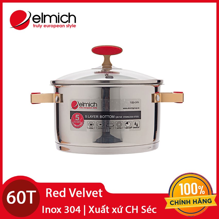 Nồi Inox 304 cao cấp Red Velvet Elmich 22cm 2355269 xuất xứ CH Séc chính hãng, bảo hành 5 năm