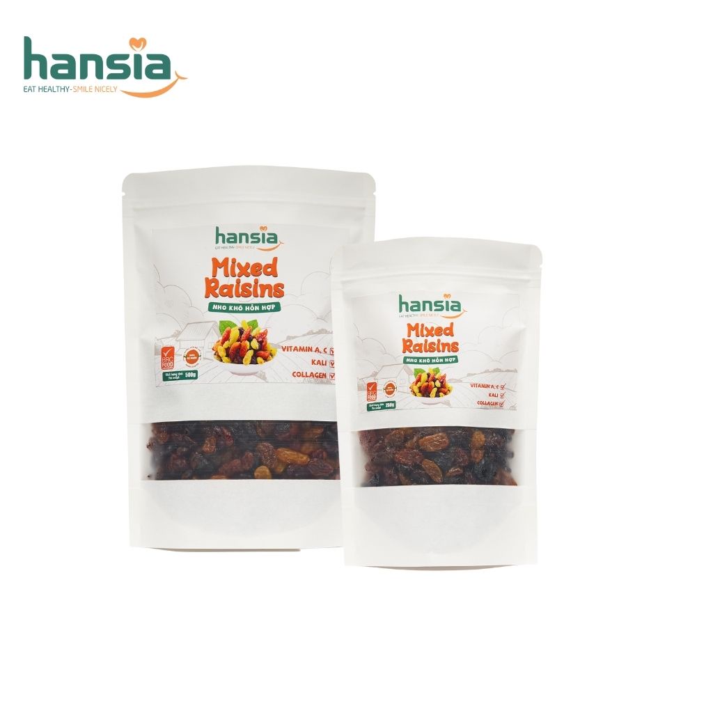 Nho Khô Hỗn Hợp Organic HANSIA Vị Tự Nhiên, Không Chất Bảo Quản, Chứa Nhiều Vitamin A Và Các Chất Dinh Dưỡng 250g - 500g