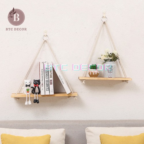 Kệ Gỗ Thông Treo Tường Dây Thừng BTC DECOR Phong Cách Hàn Quốc - Chống mối mọt, chịu lực tốt - Bảo Hành 12 Tháng