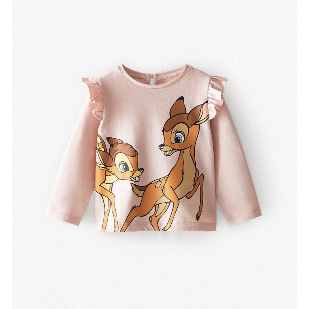 SALE -  [Rẻ Vô Địch] Áo dài tay cho bé gái, Áo dài tay hươu Bambi Zara màu hồng cho bé gái size 1-5t