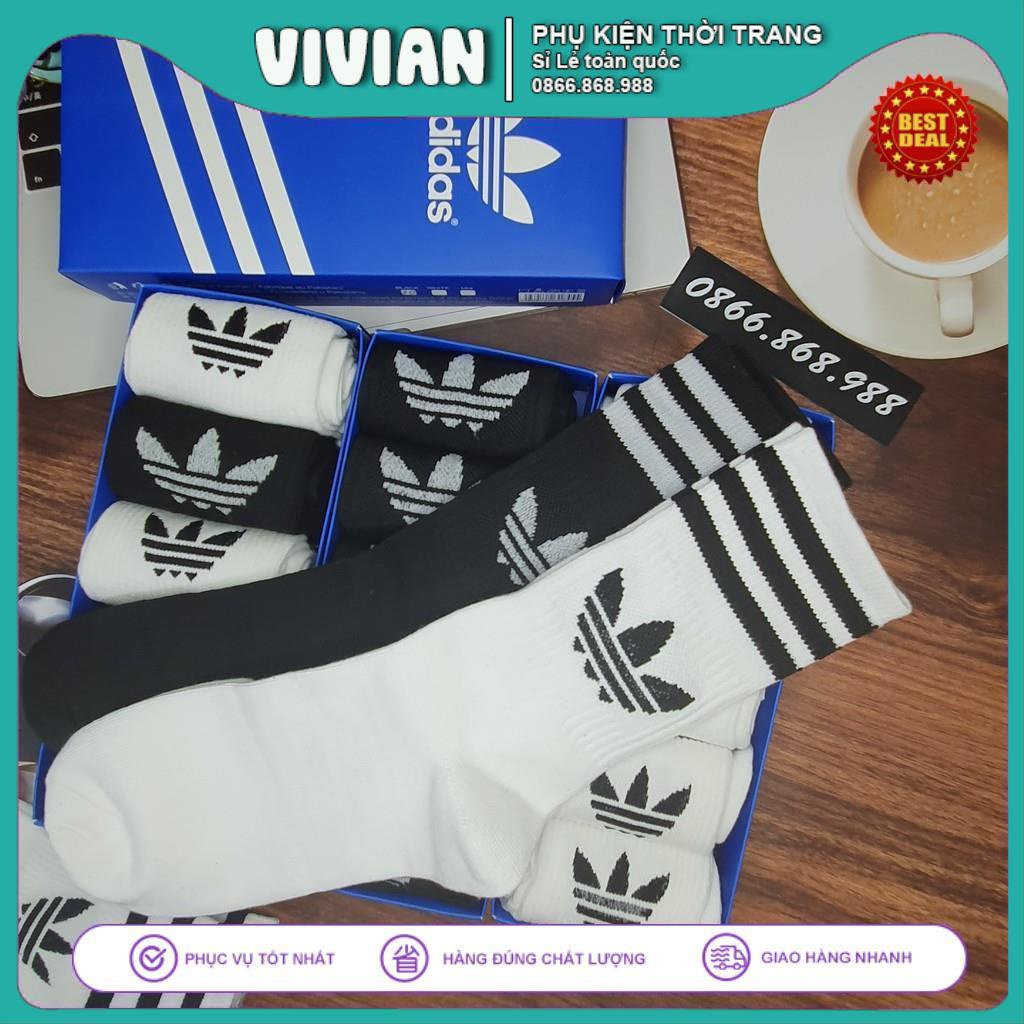 Vớ ADIDAS cổ cao 3 sọc [ Hộp 5 đôi ] Tất dệt kim Cotton kháng khuẩn, thấm hút mồ hôi cực hiệu quả