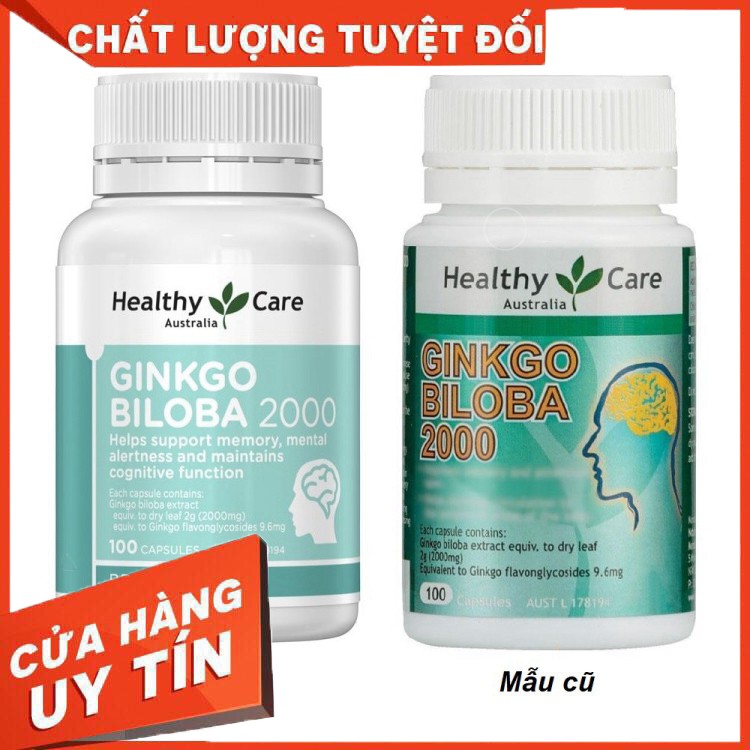 Viên uống bổ não Healthy Care Ginkgo Biloba 2000 Úc 100 viên cải thiện trí nhớ, tăng tuần hoàn não