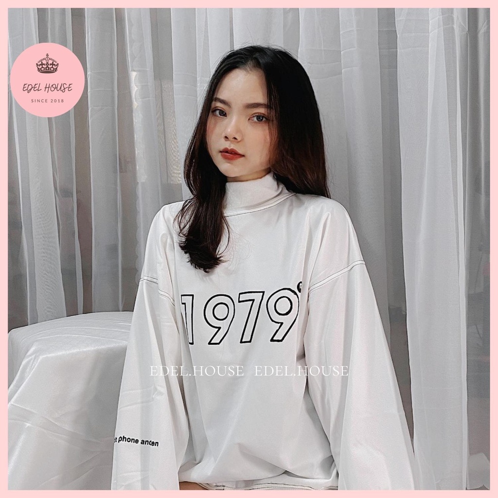 Áo khoác sweater nỉ nam nữ cổ lọ EDEL HOUSE 1979 1976 trắng đen basic form rộng unisex E487