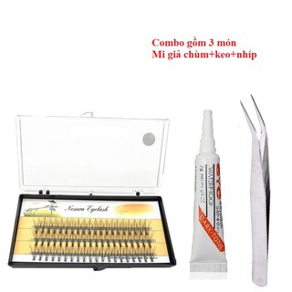 Combo 3 món làm đẹp lông mi giả 4D keo dán mi và nhíp đầu cong gắp mi- Kinakino phukienlamdep