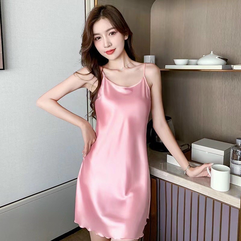 Đầm Ngủ Sexy- Đầm Ngủ 2 Dây Satin Cao Cấp Form 40-55kg
