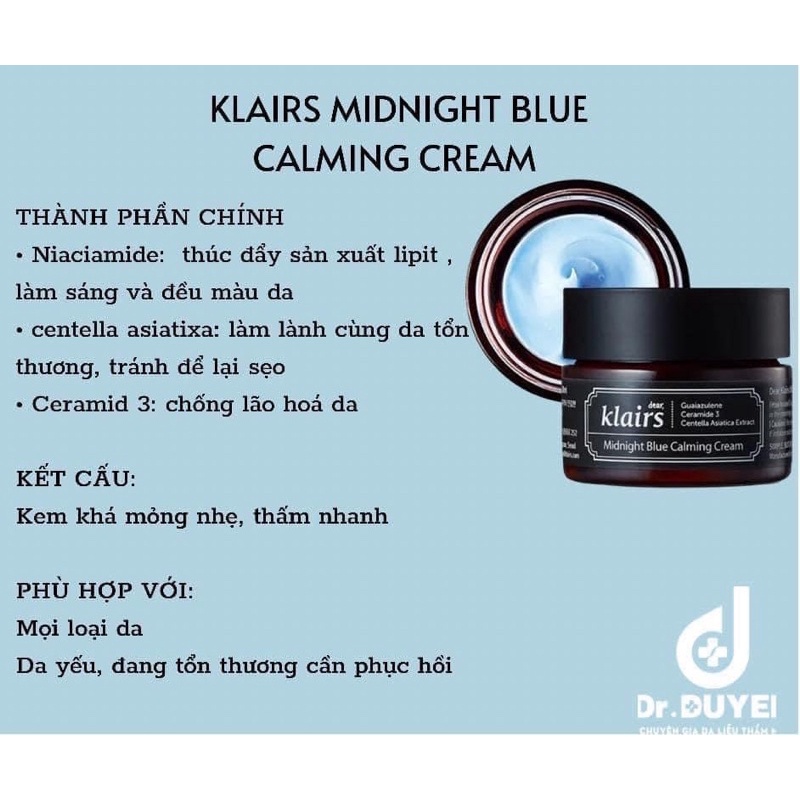 Kem dưỡng dịu da Dear, Klairs Midnight Blue Calming Cream 30-60ml