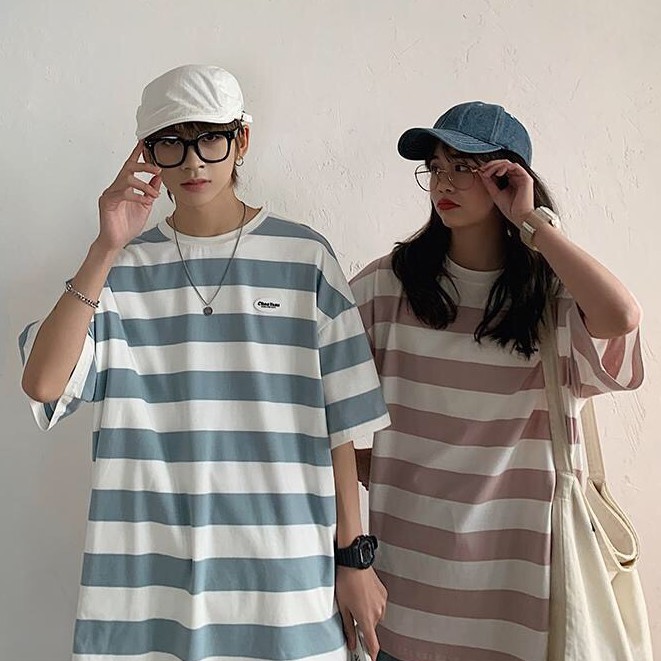 Áo thun tay lỡ form rộng - phông nam nữ cotton oversize - T shirt sọc tem tròn a - 2N Unisex