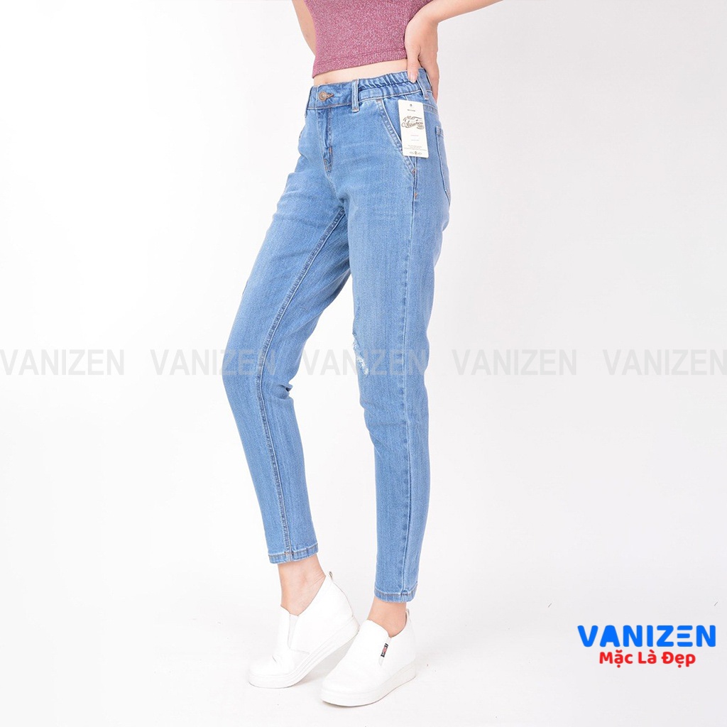 Quần jean nữ ống rộng baggy đẹp lưng cao cạp bán chun rách hàng hiệu cao cấp mã 4220 VANIZEN
