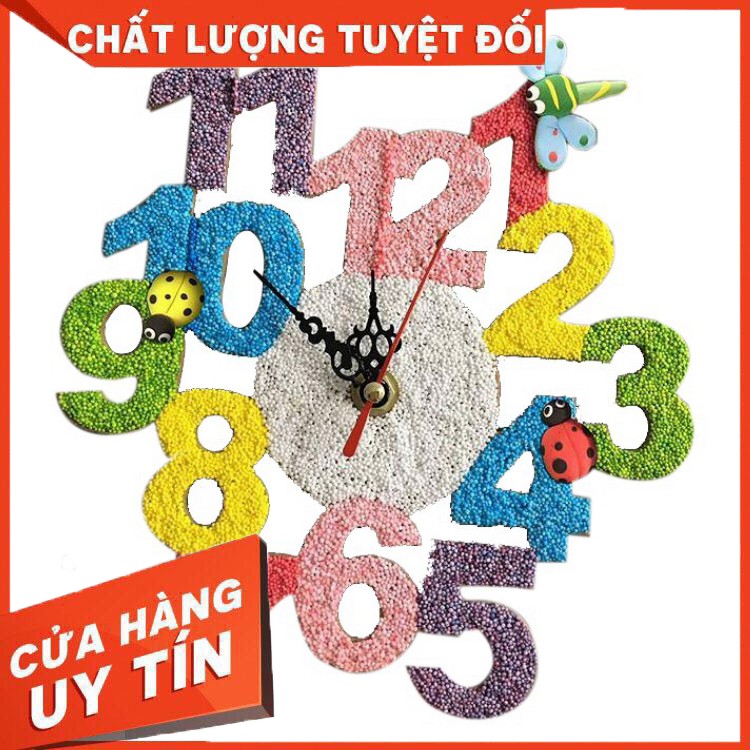 Combo đồng hồ nghệ thuật gỗ kèm đất nặn Hàn Quốc dạng hạt xốp 7 màu - Hàng nhập khẩu