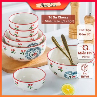 Tô sứ, bát sứ cao cấp họa tiết cherry bát decor phụ kiện bàn ăn sang trọng 2021