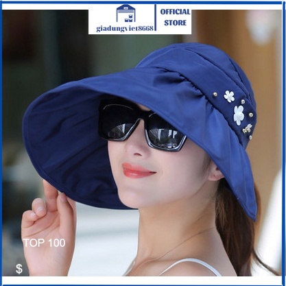 Mũ chống nắng vành rộng gắn hoa cho bạn gái đi chơi,du lịch,đi phượt đi biển