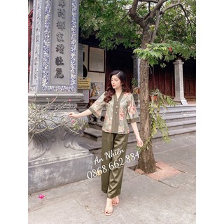 Set Bộ Lụa Đi Lễ Chùa Vân Gỗ Hàng Thiết Kế Cao Cấp