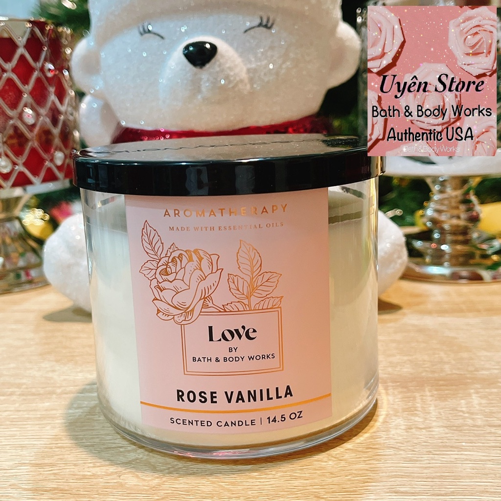 LOVE ROSE VANILLA - Nến Thơm 3 Bấc Bath &amp; Body Works Usa