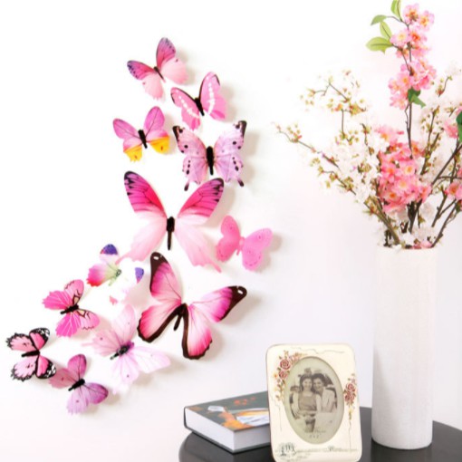 Bộ 12 Con Bướm 3d Dán Tường Siêu Xinh, Decor Chụp Ảnh, Trang Trí Dán Ở Phòng Ốc, Nhà Cửa Chống Thấm Nước Lizflower