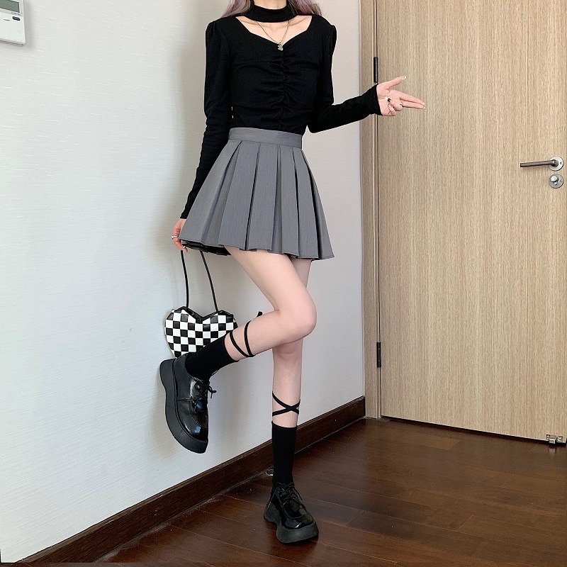 Chân váy ngắn kiểu xếp ly to có quần chất vải Tuyết Mưa dày đẹp có 3 Size S M L dành cho nữ