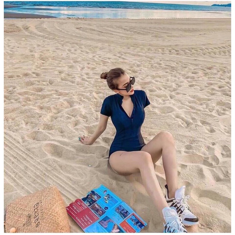 Bộ bơi 1 mảnh đen khoá kéo tay ngắn ( có sẵn tại Stork Bikini) | BigBuy360 - bigbuy360.vn