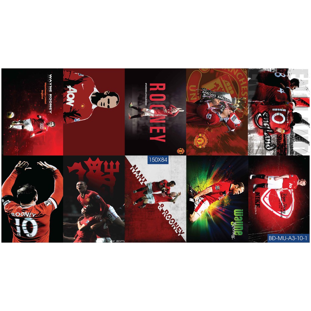 Combo Set 10 tờ decal dán tường chống thấm cầu thủ pogba rooney de gea của MU