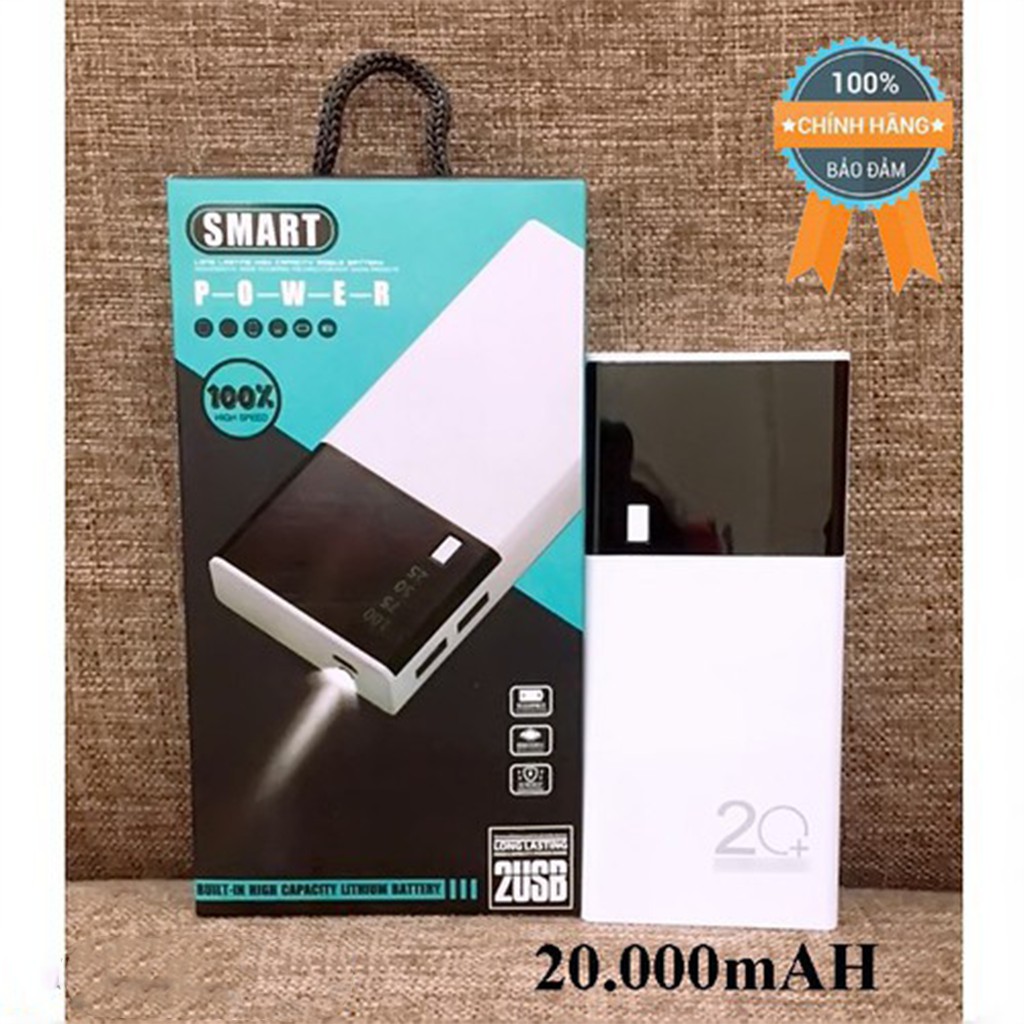 Sạc dự phòng 20000mAh 2 Cổng Hỗ Trợ Sạc Nhanh Có Màn Hình led ( Bảo Hành 12 Tháng )