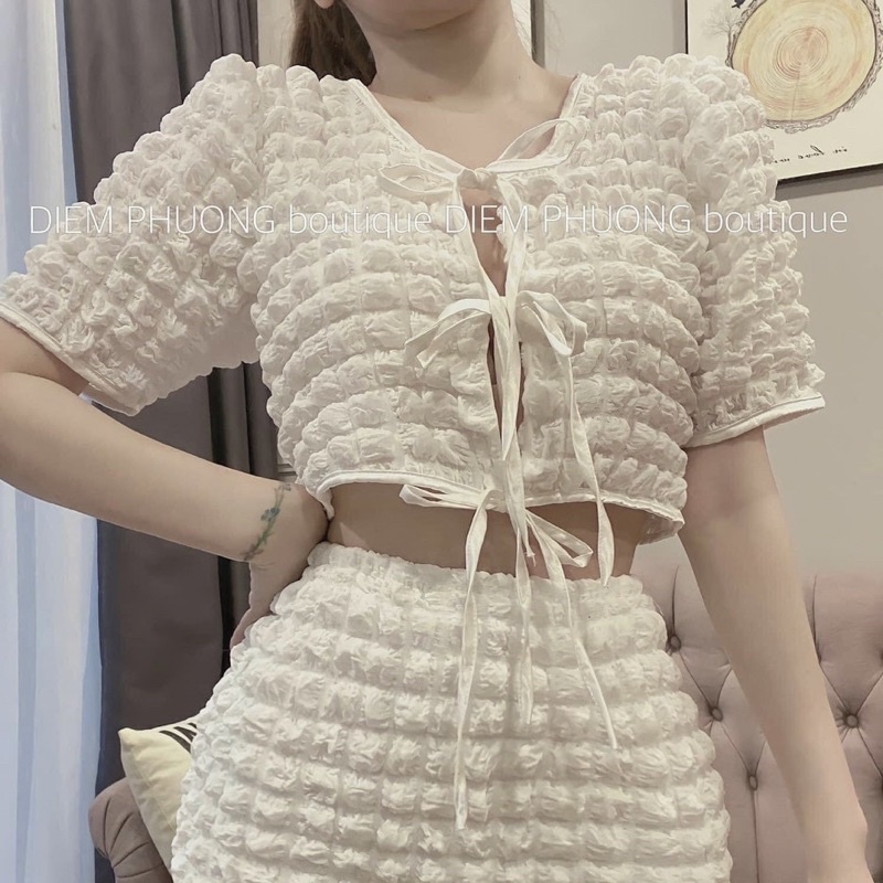 Áo Crt Thắt Dây Nơ Mix Chân Váy 🦋FREESHIP 🦋Áo Chất Xốp Siêu Xinhh