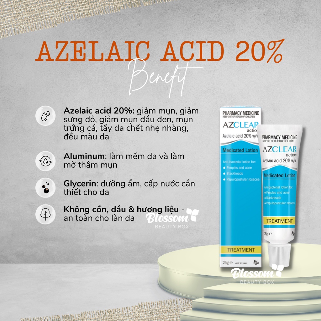 Kem bôi đa năng AZCLEAR giảm mụn mờ thâm 20% Azelaic acid 25ml