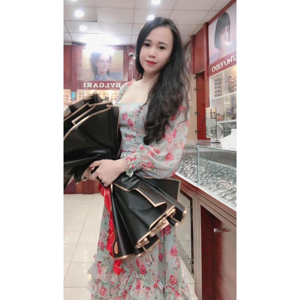 [CH12] Đầm Hoa Tay Dài Phồng Vai Cổ Vuông Đuôi Bèo Tầng - Vải Voan - Dành Cho Nàng Đi Tiệc, Đi Chơi - ẢNH THẬT | BigBuy360 - bigbuy360.vn