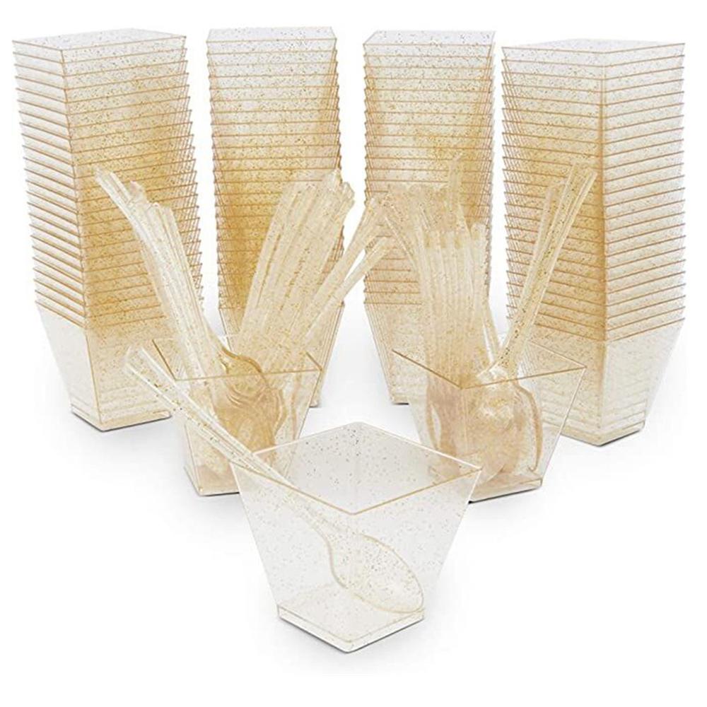 Set 25 Cốc Vuông Mini Đựng Món Tráng Miệng|Tô Ăn Kim Tuyến Lấp Lánh Cao Cấp