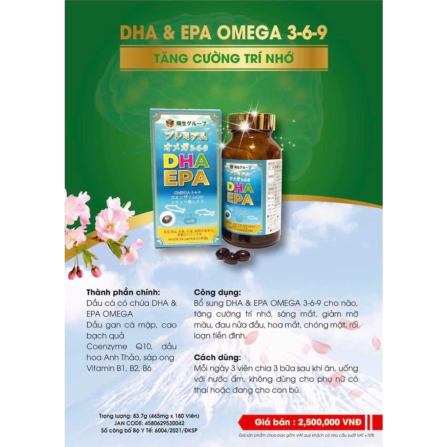 DHA – EPA OMEGA 3-6-9 PREMIUM lọ 180v ☘️ CHÍNH HÃNG ☘️ Nhật Bản