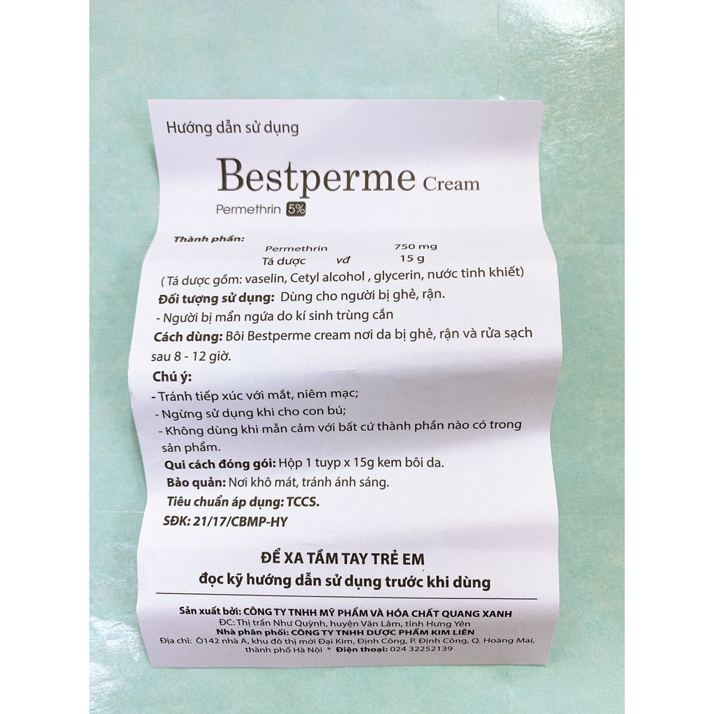 Kem bôi ghẻ BESTPERME CREAM 15g