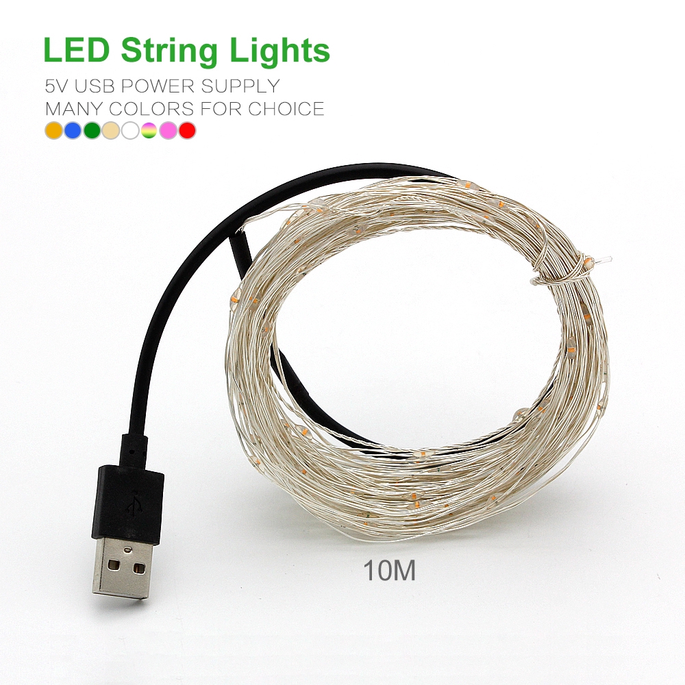 Dây đèn LED/10M 5M 3M 2M/ Dây đèn màu bạc/Trang trí gia đình Giáng sinh/ cổng USB