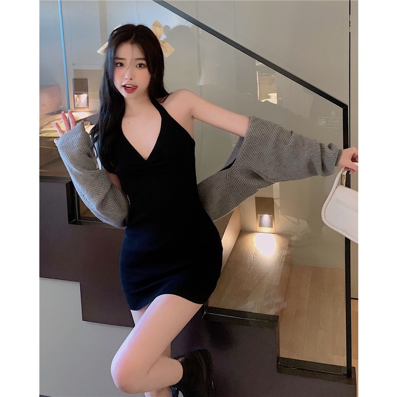 QKOOLE  Đầm Dệt Kim Dáng Ôm Gợi Cảm Thời Trang Hàn Quốc Cho Nữ
