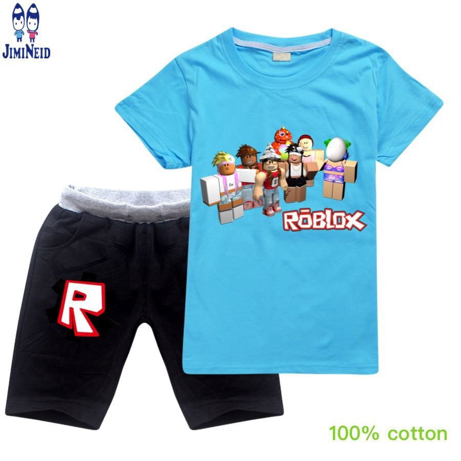 【JD】Summer Hot ROBLOX sale boys fashion suits Short-sleeved cotton T-shirt + shorts 2-piece set