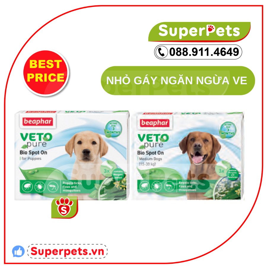 Nhỏ Gáy Ngăn Ngừa Ve Cho Chó Con Chó Lớn BEAPHAR VETOPURE FLEA&amp;TICK SPOT ON BIO GREEN SUPERPETS VIỆT NAM
