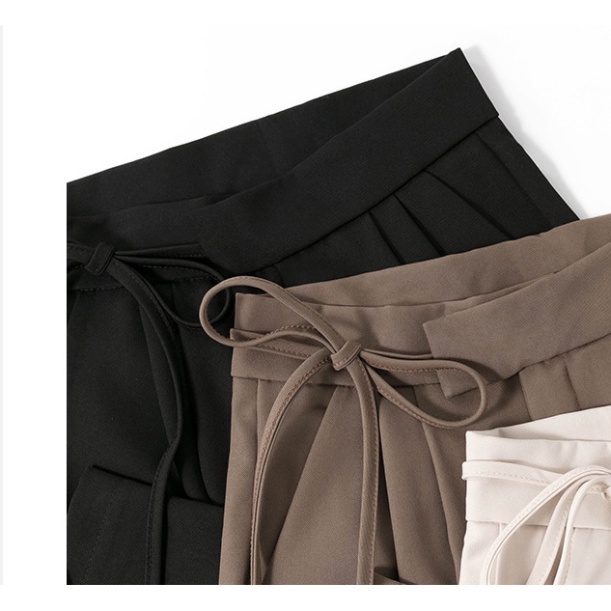 Quần suông công sở ống rộng có nơ thắt cạp cao hack dáng mặc đi làm đi học