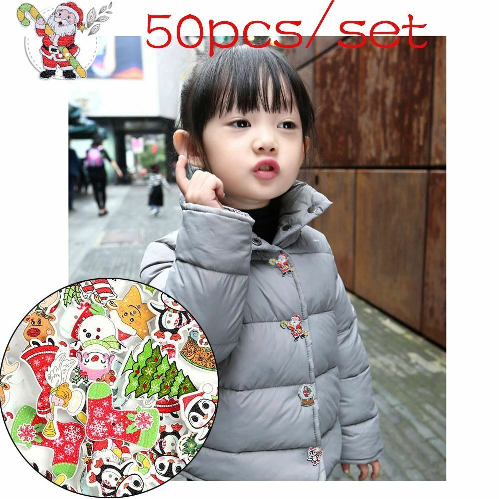 Set 50 nút cài áo trang trí album/đồ thủ công 2 lỗ phong cách Giáng sinh dễ thương