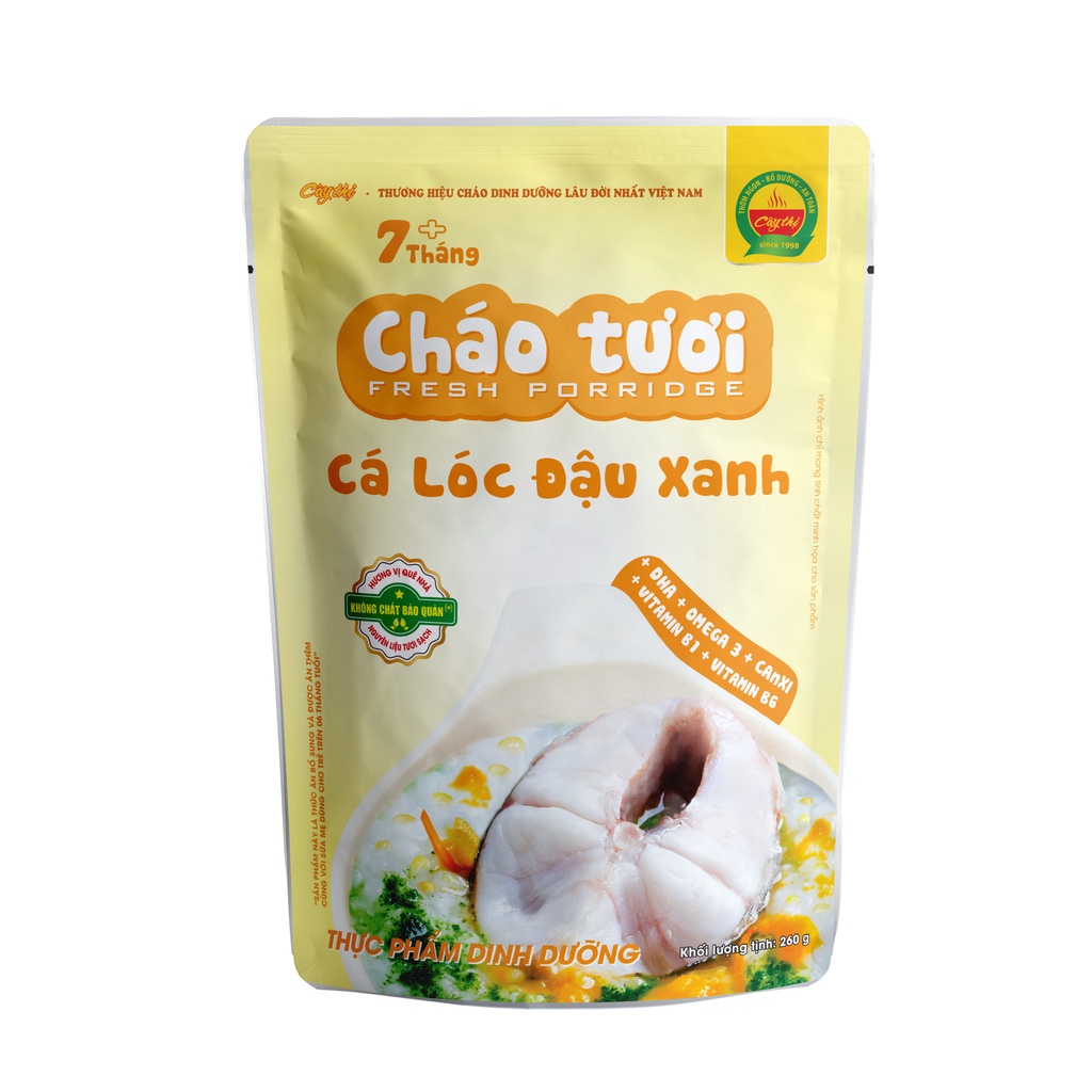 Combo 4 Gói Cháo Tươi Cây Thị: Gà Ác Đậu Xanh, Cá Lóc Đậu Xanh, Thịt Bò Cà Rốt, Thịt Heo Bí Đỏ.