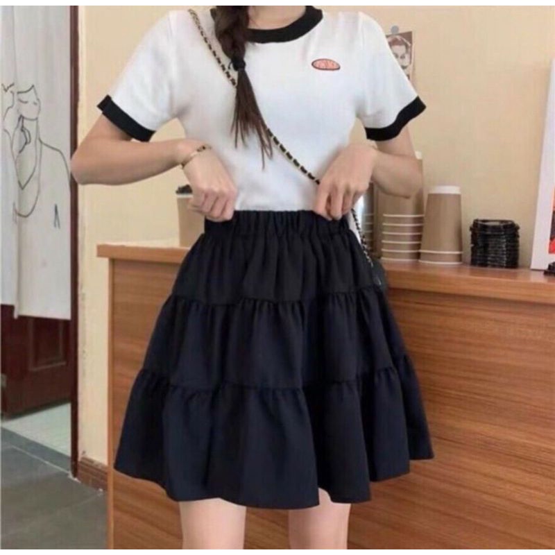 Chân váy ngắn 3 tầng xòe vintage, váy vải  voan có quần trong