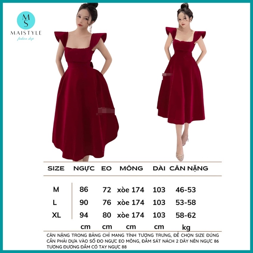 Đầm nữ MAISTYLE Váy nhung xòe tiểu thư đỏ 2 dây sang trọng dự tiệc MY1091 | BigBuy360 - bigbuy360.vn