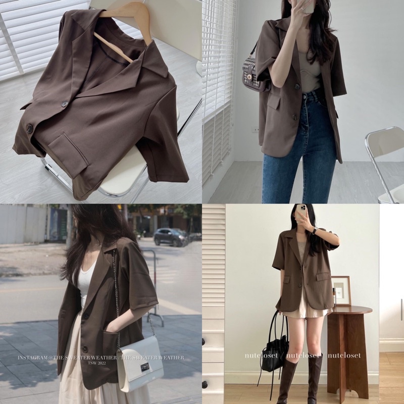 [Ảnh thật/Video]Blazer cộc tay cá tính tông màu mới Blazer cộc tay hàn Quốc