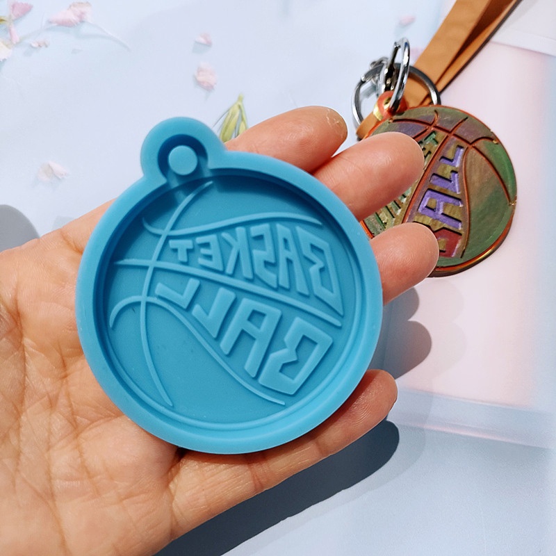 Khuôn Silicone Làm Móc Khóa Bằng Nhựa Resin Hình Quả Bóng Rổ DIY