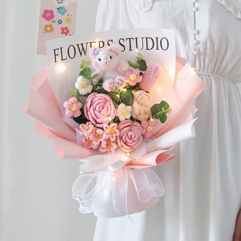 Búp Bê Đan Len Thủ Công Hình Chú Gấu Và Dâu Tây Dễ Thương Dùng Làm Quà Tặng Cho Bạn Gái