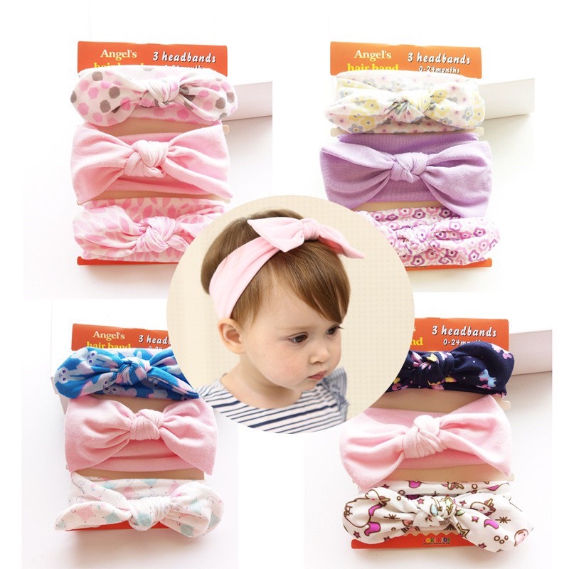 Set 3 Turban Băng đô cài tóc cho bé gái 0-3 tuổi