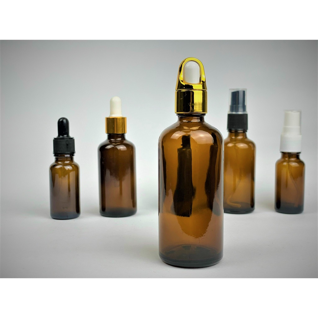 Lọ chiết mỹ phẩm thủy tinh màu nâu các nắp khác nhau 5ml/10ml/15ml/20ml/30ml/50ml/100ml [Giá sỉ/ lẻ]