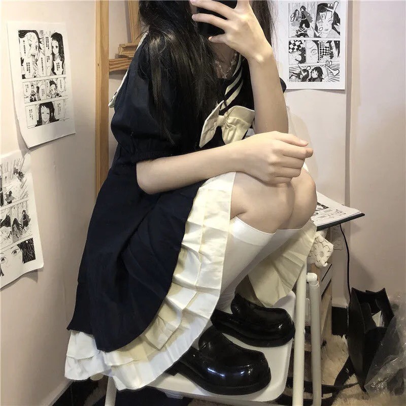 Váy Lolita cổ thủy thủ phối nơ (Kèm Ảnh Thật)