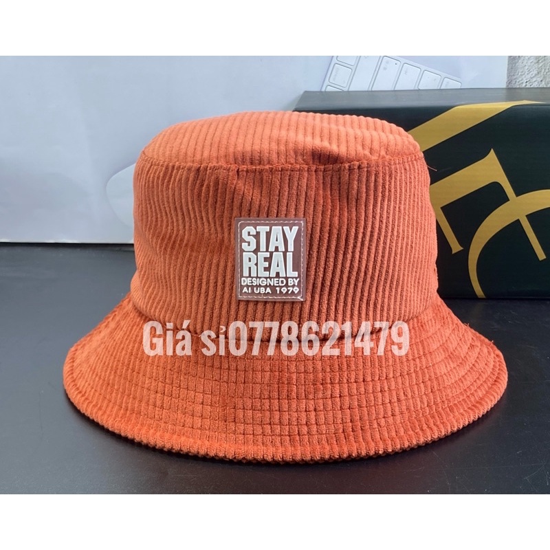 Nón bo nhung tăm mạc da - mũ bucket vành nữ logo vuông sanh chảnh