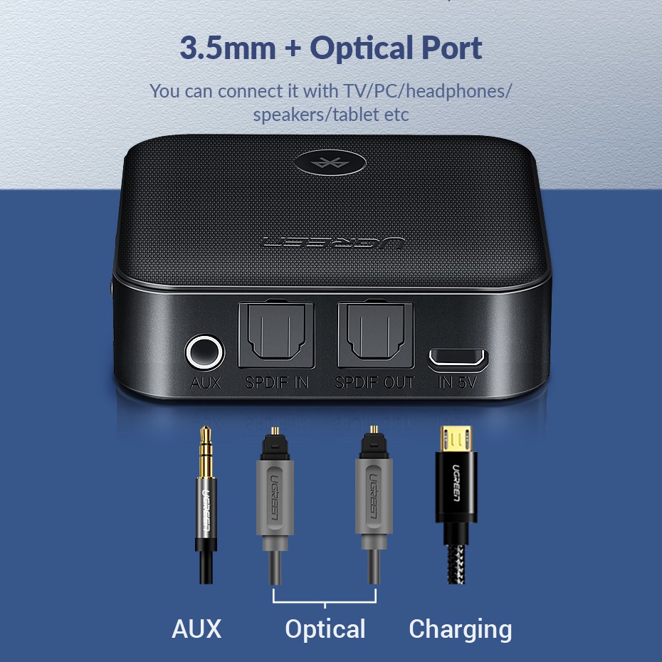Bộ Thu Phát Audio Không Dây Cao Cấp Ugreen 70158 | Hỗ trợ SPDIF Optical & AUX 3.5mm