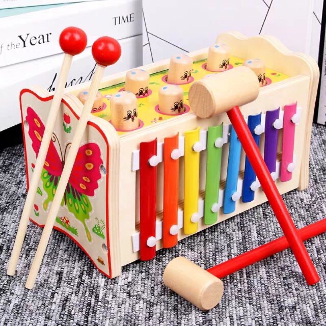 Bộ đồ chơi đập chuột kèm đàn xylophone gỗ 8 âm