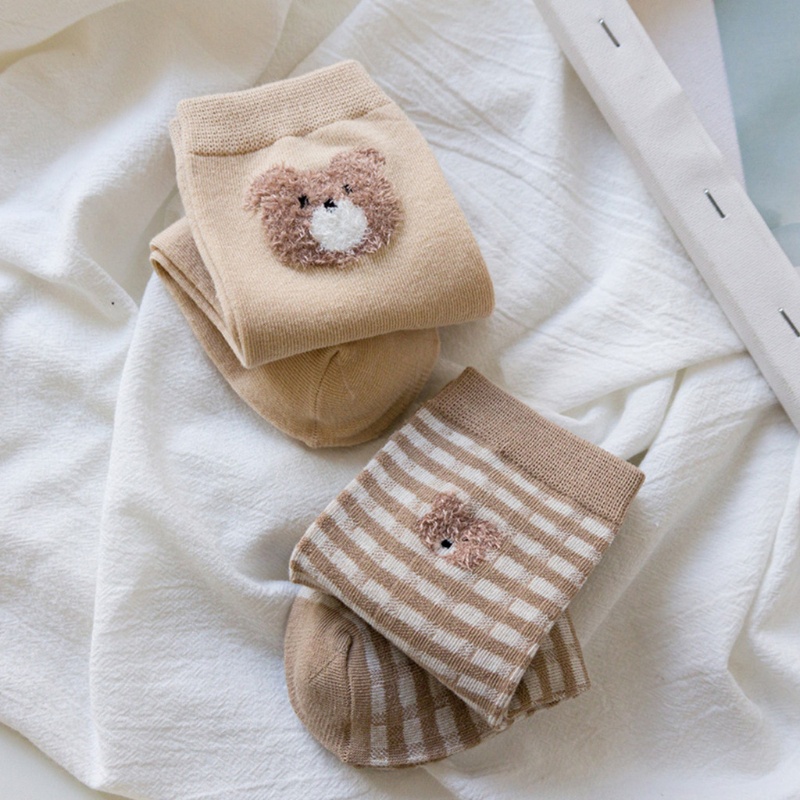 Xiangbao Vớ Cotton Cổ Vừa Họa Tiết Gấu Hoạt Hình Thời Trang Mùa Thu Cho Nữ